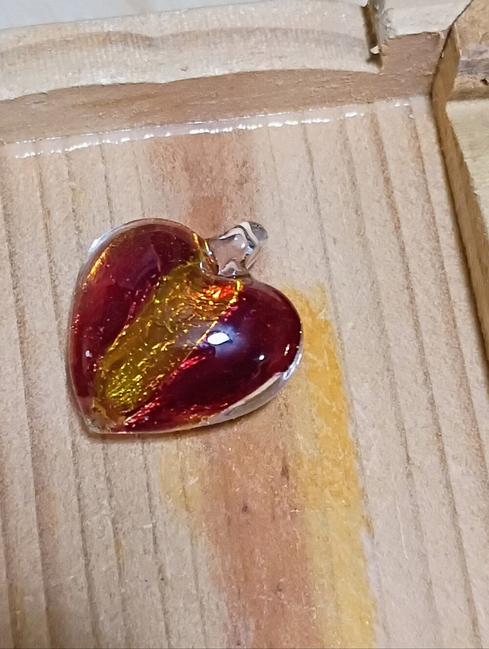 Red Glass Heart Pendant with Gold Accent